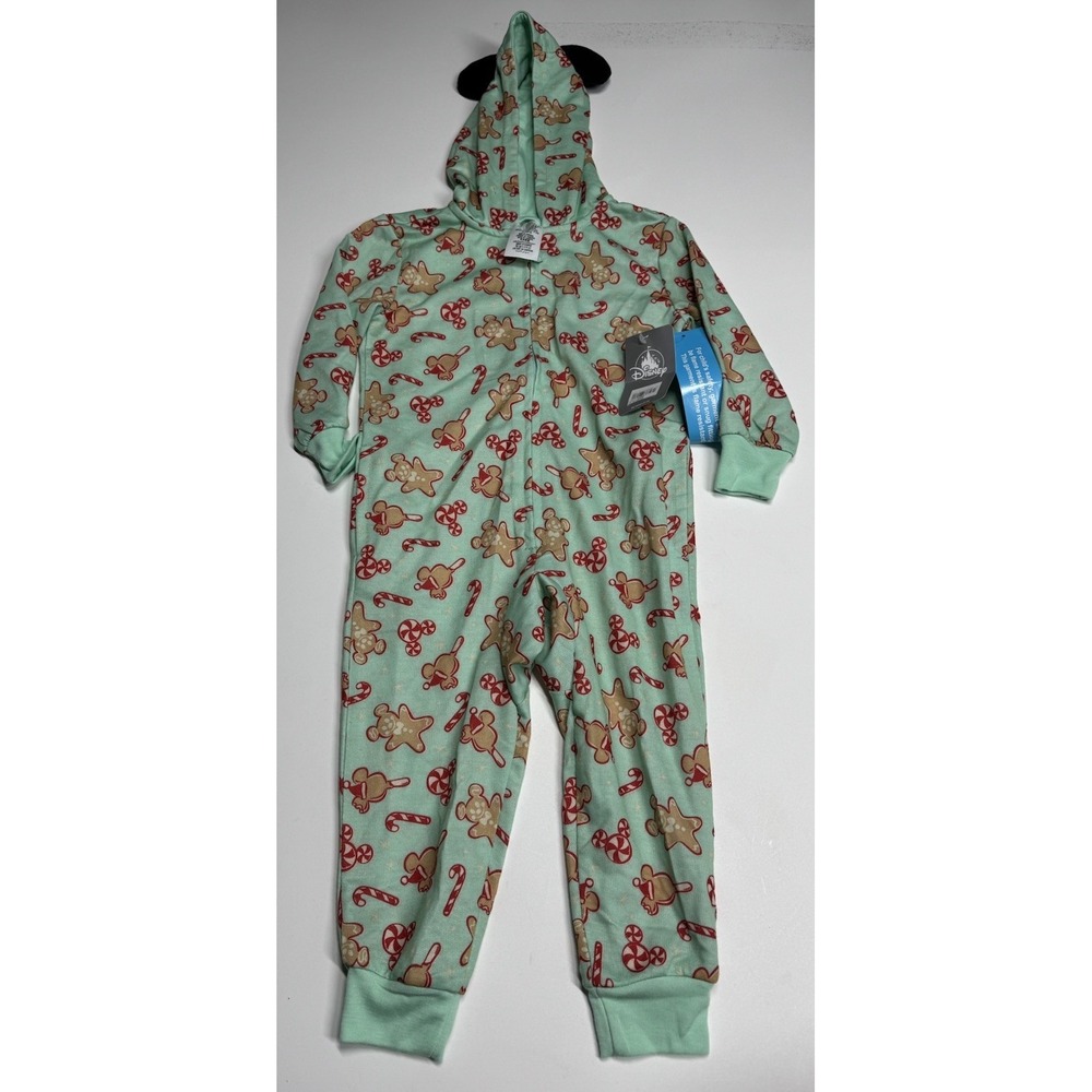 Disney Mickey Bars Mouse Holiday Gingerbread Hooded Romper Pajamas Kids Size 2
